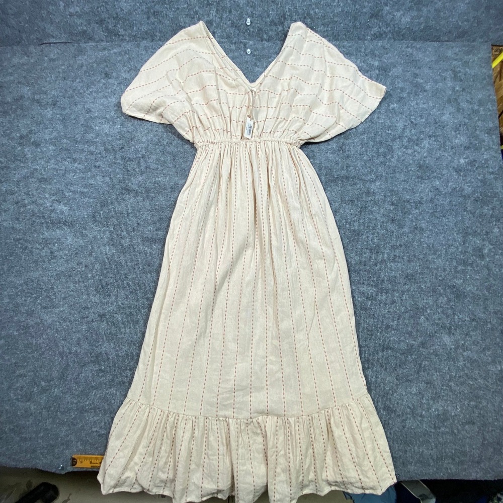 World Market Women Cream Pink Embroidered Flutter Sleeve Midi‎ Dress NWT S/M